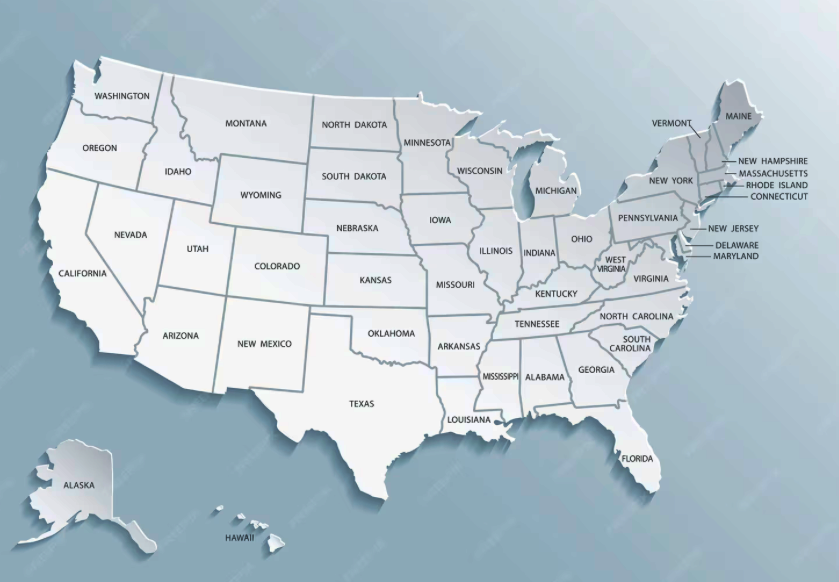 Mapa dos Estados Unidos com estados clicáveis do acervo Nora Roberts Brasil
